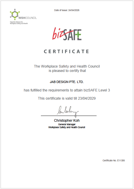 bizSAFE Level 3 certificate, expiry april 2029