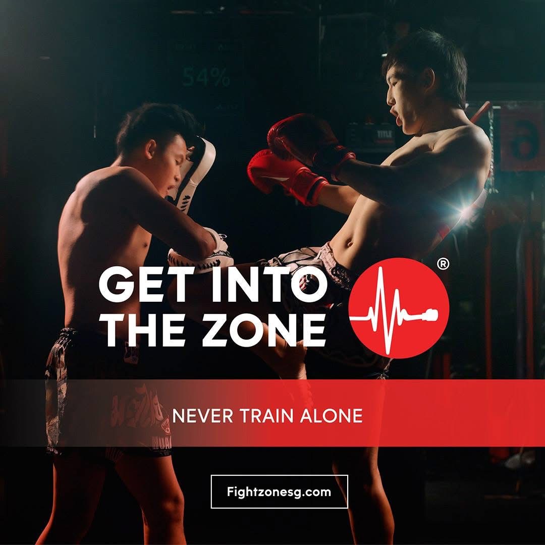Get into the zone. Fight Zone. Never train alone. ECG waveform.