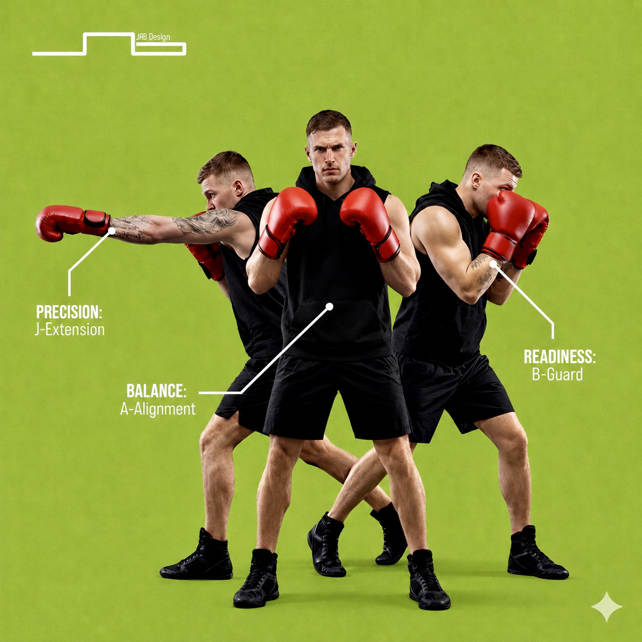 The Anatomy of JAB: precision through extension, balance through alignment, and readiness through guard.