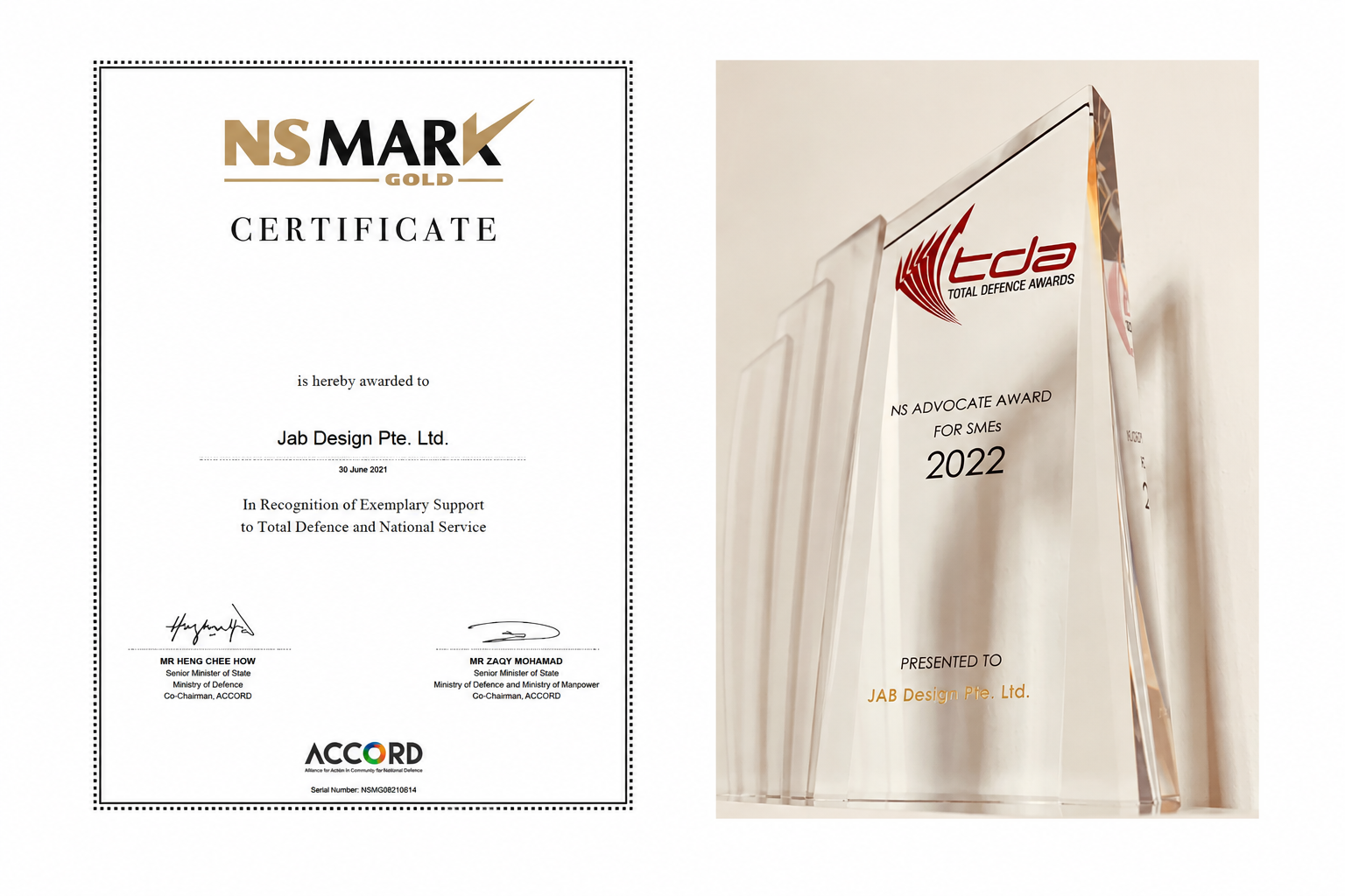 NS Mark Gold and NS Advocate Award for SMEs presented to JAB Design