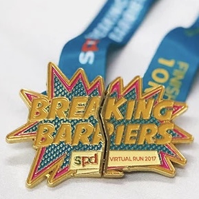 Breaking Barriers Virtual Run finisher medal with detachable centrepiece
