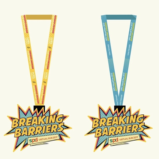 Breaking Barriers Virtual Run 2017 finisher medal and lanyard designed by JAB Design for SPD